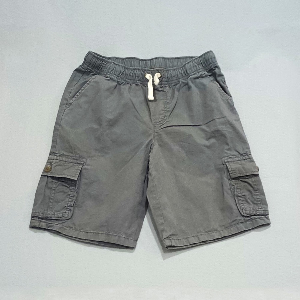 Cat & Jack Boys Gray Cargo Shorts 12-14 Elastic Waist Drawstring Pockets
